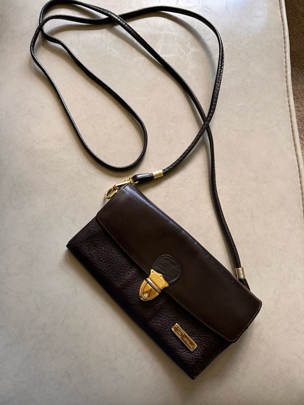 Vintage HCL Black Leather Wallet on a String